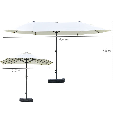 Rootz XXL Garden Umbrella - Large Parasol - Patio Shade - Crank Opening - 4.6m x 2.7m x 2.4m - Weight Bags & Base Included