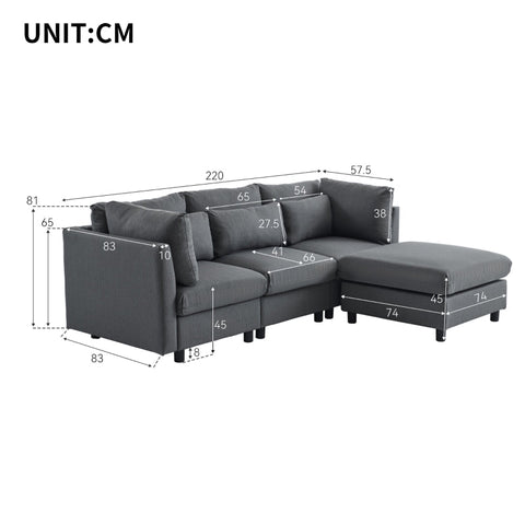 Rootz Modern 3 Seat Corner Sofa - Comfortable Couch - Ergonomic Sofa - Back Support - 220L x 157P x 81H cm