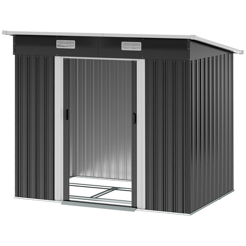 Rootz Equipment Shed Metal 2.3 m² - Garden Storage - Outdoor Tool Shed - Robust and Durable - 207 x 130 x 182 cm - Black - Pent Roof & Sliding Door