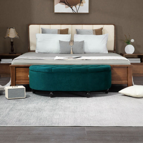 Rootz Velvet Storage Bench - Dark Green Bench - Upholstered Bench - Blanket Organizer - 120cm x 46cm x 42cm