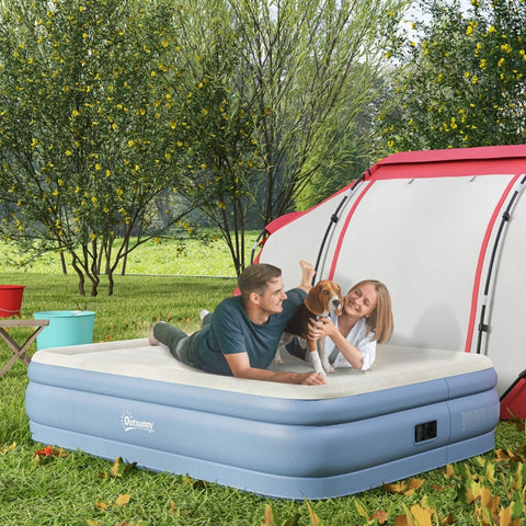 Rootz 2 Person Inflatable Camping Mattress - Air Bed - Blow-Up Mattress - Built-in Pump - Carry Bag - 203cm x 152cm x 46cm - Light Blue - Optimal Body Support - Quick Inflation - Compact and Portable