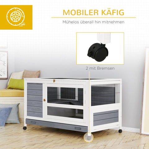 Rootz 2 Level Small Animal Hutch - Pet Cage - Mobile Hutch - Weatherproof Fir Wood - 102cm x 60cm x 63.5cm