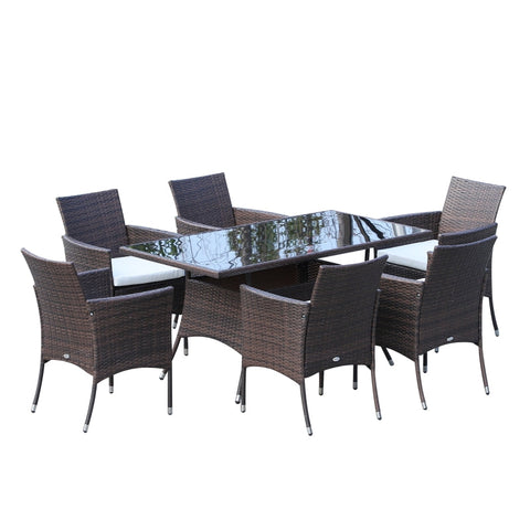 Rootz 7-Piece Polyrattan Garden Furniture Set - Outdoor Dining Set - Patio Furniture - Durable Construction - Comfortable Seating - Easy Maintenance - Table: 150L x 80W x 74H cm, Chairs: 61L x 60W x 85H cm