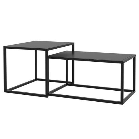 Rootz Industrial Coffee Tables Set - Nested Tables - Space-Saving Design - Matt Black Steel - 72cm x 45cm x 37cm, 60cm x 47cm x 45cm