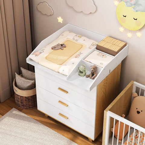 Rootz Diaper Attachment - Changing Table Insert - Nursery Drawer Topper - Safety Edges - 80x13.5x74.5 cm - White, Brown
