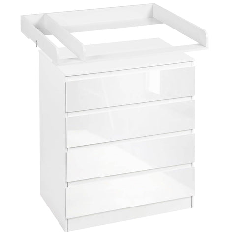 Rootz Changing Table - Baby Changing Station - Diaper Organizer - 110cm x 75cm x 109.2cm - Lumbar Support - 4 Drawers - White Wood