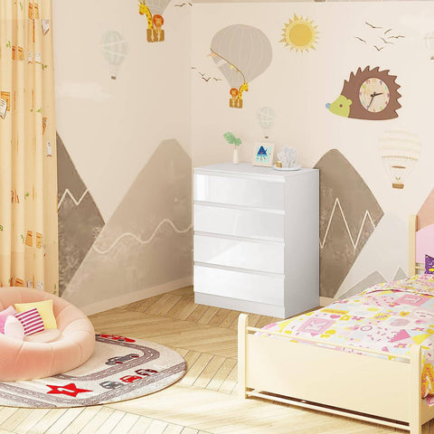 Rootz Changing Table - Baby Changing Station - Diaper Organizer - 110cm x 75cm x 109.2cm - Lumbar Support - 4 Drawers - White Wood