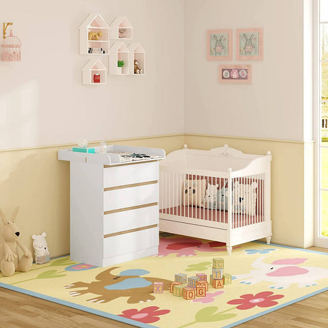 Rootz Changing Table with 4 Drawers - Baby Dresser - Nursery Furniture - Chipboard and MDF - 80cm x 109.2cm x 75cm