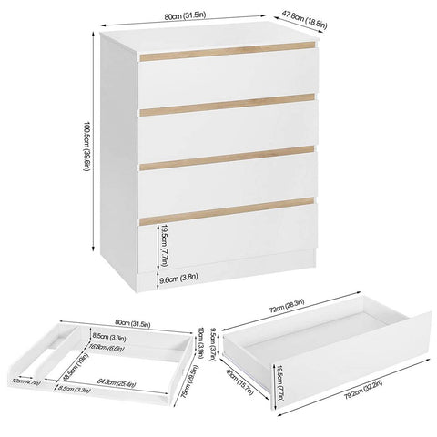 Rootz Changing Table with 4 Drawers - Baby Dresser - Nursery Furniture - Chipboard and MDF - 80cm x 109.2cm x 75cm