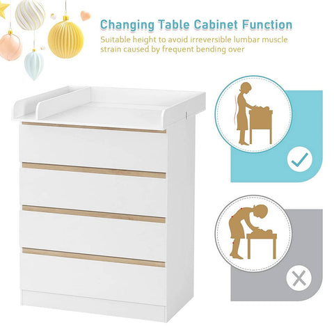 Rootz Changing Table with 4 Drawers - Baby Dresser - Nursery Furniture - Chipboard and MDF - 80cm x 109.2cm x 75cm
