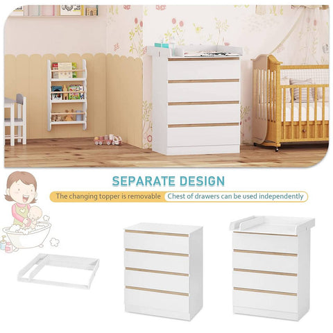 Rootz Changing Table with 4 Drawers - Baby Dresser - Nursery Furniture - Chipboard and MDF - 80cm x 109.2cm x 75cm