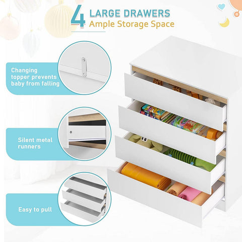 Rootz Changing Table with 4 Drawers - Baby Dresser - Nursery Furniture - Chipboard and MDF - 80cm x 109.2cm x 75cm