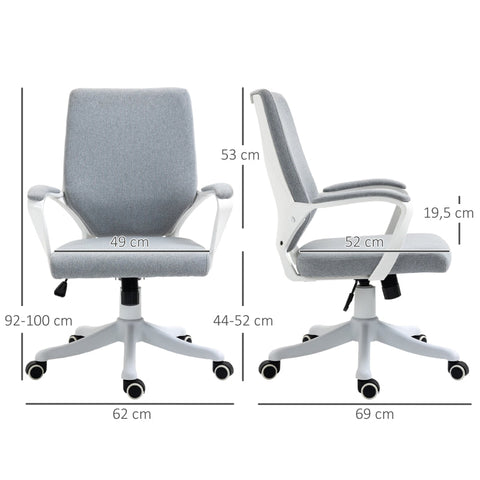 Rootz Vinsetto Office Chair - Ergonomic Desk Chair - Adjustable Office Seat - Height Adjustable - Breathable Fabric - Rocker Function - 62W x 69D x 92-100H cm - Gray + White