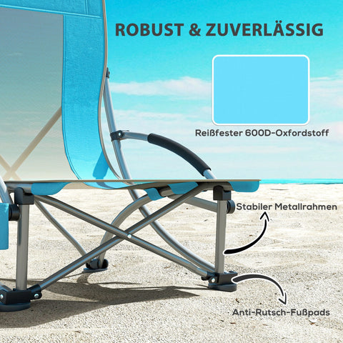 Rootz 2 Set Foldable Blue Camping Chairs - Beach Chairs - Portable Folding Seats - Supports up to 120kg - Oxford Fabric - 70cm x 58cm x 79cm