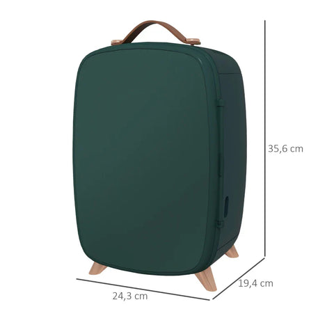 Rootz Beauty Fridge - Mini Fridge - 4 L Capacity - Portable Adapter - Plastic - Aluminum - Dark Green - 20.3 X 26.3 X 28 Cm