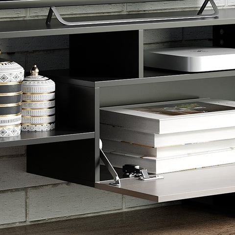 Rootz TV Furniture Set - TV Bank - Wall Shelf - Chipboard Durability - 153.6h x 25 x 42cm TV Stand, 150 x 14.5 x 16.3cm Wall Shelf