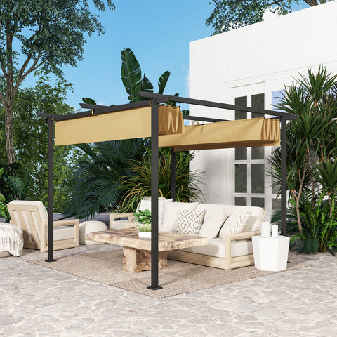 Rootz 3x3m Garden Pergola - Adjustable Sunroof - Metal Frame - UPF30+ Protection - Perfect for Terrace - 300cm x 300cm x 227cm
