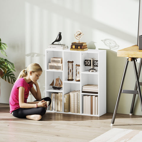 Rootz 3-Level Bookshelf - Storage Shelf - Display Rack - 8 Compartments - Chipboard - 74.3cm x 24cm x 80cm - White