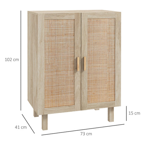 Rootz Bohème High Buffet Cabinet - Rattan Storage Unit - Boho Sideboard - Hidden Storage - 73 x 41 x 102 cm