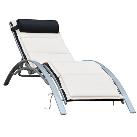 Rootz Sun Lounger with Cushion and Neck Pillow - Garden Recliner - Outdoor Chaise Lounge - Ultimate Comfort - Adjustable Backrest - Weatherproof - L170 x W64 x H82 cm - Aluminum Make