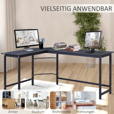 Rootz Vinsetto Hoekbureau - Computerbureau - In hoogte verstelbaar bureau - Optimaal ruimtegebruik - Groot werkoppervlak - Stevig en duurzaam - 168 cm x 120 cm x 75 cm - Metaal Zwart