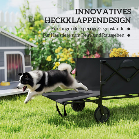 Rootz Foldable Garden Car - Transport Trolley - Heavy Duty Cart - Supports 100kg - 95cm x 55cm x 102cm - Black