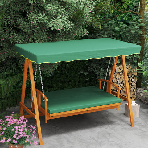 Rootz Hollywood Swing with Sunroof - Real Wood Garden Swing - 3-Seater Lounger - Durable Comfort - 236cm x 130cm x 181cm - Green