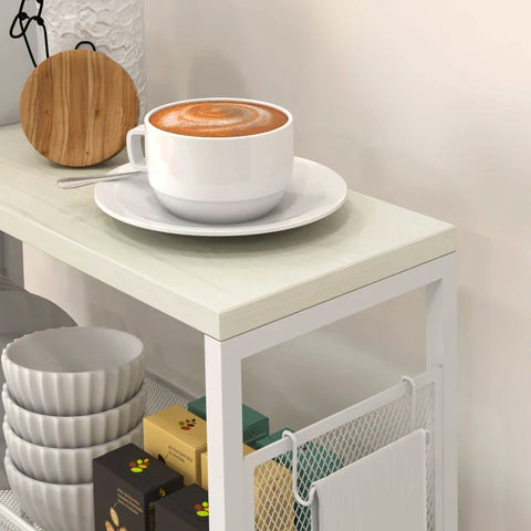 Rootz Niche Trolley - Multi-purpose Trolley - Kitchen Trolley - 3 Shelves - Hooks - Chipboard - White - 58 cm x 18.5 cm x 87 cm