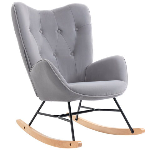Rootz Ergonomic Rocking Chair - Velvet Look - Quilted Seat - Up to 150kg - 65L x 70W x 96H cm