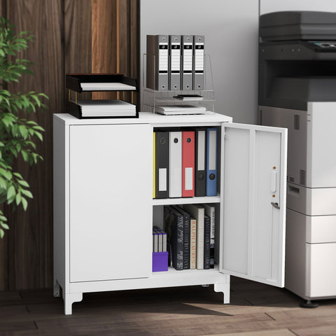 Rootz Metal Office Cabinet - Storage Unit - Filing Cupboard - Lockable Doors - 80cm x 35cm x 91cm
