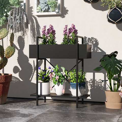 Rootz 2 Level Plant Stands - Flower Pot Stands - Metallic Flower Staircase - Rust Resistant - 60cm x 25cm x 70cm