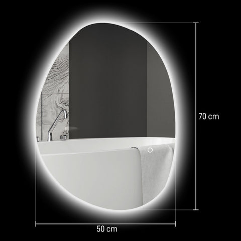 Rootz Asymmetrical Bathroom LED Mirror - LED Vanity Mirror - Illuminated Mirror - Anti-Fog - 70cm x 50cm - Elevate Bathroom Ambience Instantly