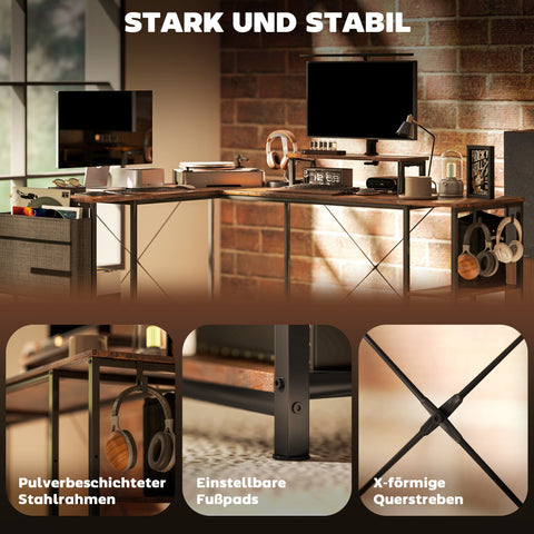 Rootz L-shaped Desk - Versatile Office Table - Ergonomic Monitor Stand - Adjustable Shelves - 168cm x 120cm x 90cm