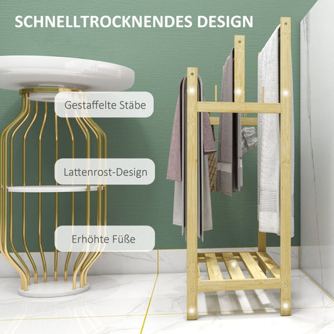 Rootz Bamboo Freestanding Towel Rail - Towel Stand - Bamboo Towel Holder - 3-Bar Design - Home Organizer - 50.5cm x 31cm x 90cm