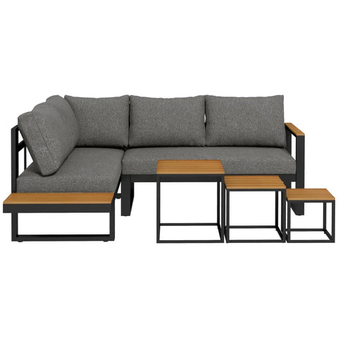 Rootz Outdoor Seating Group - 5-piece Lounge Furniture - Garden Furniture Set - Coffee Table - Seat Cushions - Gray + Natural - 148 cm x 61 cm x 71.5 cm