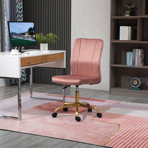 Rootz Office Chair - Ergonomic Chair - Rotating Desk Chair - Velvet Comfort - 56cm x 60cm x 92-102cm - Pink and Gold