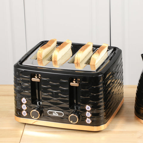 Rootz 4-Disc Toaster - Wave-Shaped Design - Multi-Function Toaster - Combats Jammed Toast - Black - 29.2cm x 27.5cm x 18.9cm