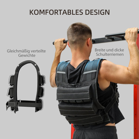 Rootz 15kg Adjustable Weighted Vest - Training Vest - Weight Vest with Straps - Even Weight Distribution - 50L x 40W cm