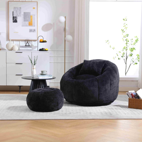Rootz Round Bean Bag Chair - Rotating Seat - Pumpkin-Shaped Lounger - Maximum Comfort - 105x105x73cm - Chenille Upholstery