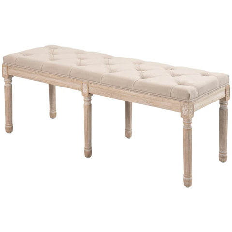 Rootz Bench - Bed Bench - Vintage Design - Vintage Bench - Button Stitching - Turned Legs - Shabby Chic - Cream + White - 117L x 40W x 48H cm
