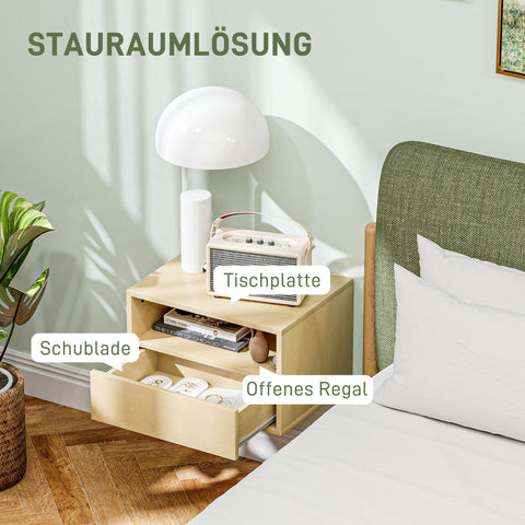Rootz 2 Piece Wall Bedside Table Set - Nightstand - Bedside Table - Space-Saving Design - 45 x 35 x 27.5cm