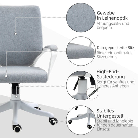 Rootz Vinsetto Office Chair - Ergonomic Desk Chair - Adjustable Office Seat - Height Adjustable - Breathable Fabric - Rocker Function - 62W x 69D x 92-100H cm - Gray + White
