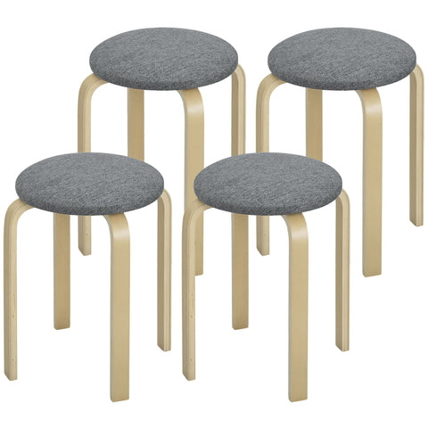 Rootz 4-Set Upholstered Stackable Stool - Space-Saving Seating - Stack Stools - Comfort Foam - Ø40 x 45H cm