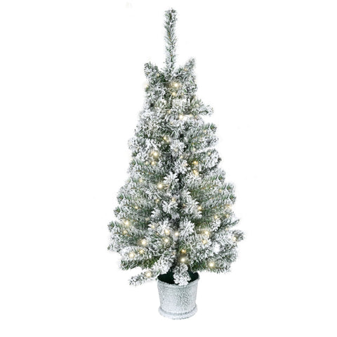 Rootz Compact Christmas Tree - Festive Tree - Holiday Tree - Integrated Lights - Snow Effect - 90cm High, Ø40cm