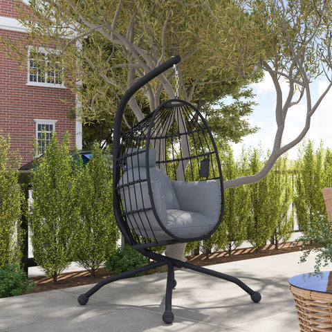 Rootz Hanging Outdoor Swing Chair - Foldable Basket Seat - Egg Chair - Comfort with Cup Holder - 120cm x 88cm x 192cm