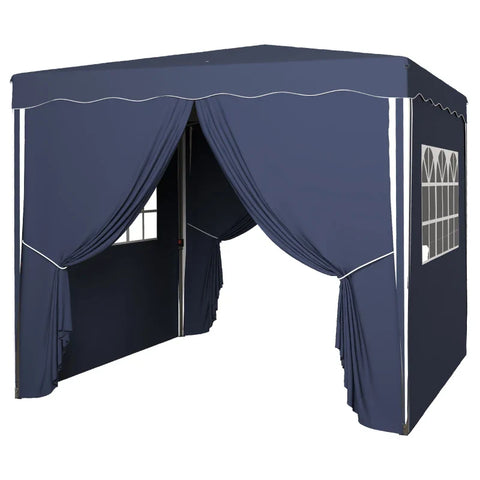 Rootz Folding Gazebo - Garden Gazebo - Height Adjustable - 2 Large Windows - Guy Rope - Carry Bag - Metal Frame - Steel - 100% Polyester - Blue - 297L x 297W x 286H cm