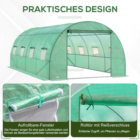 Rootz Film Greenhouse - Walk-in Greenhouse - Polytunnel - Weather Protection - 590cm x 300cm x 200cm - Galvanized Steel Frame