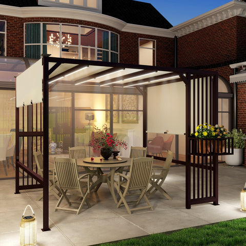 Rootz Pergola Pavilion - Garden Shade - Outdoor Canopy - UV 30+ Protection - Adjustable Roof - Brown - 295cm x 252cm x 230cm