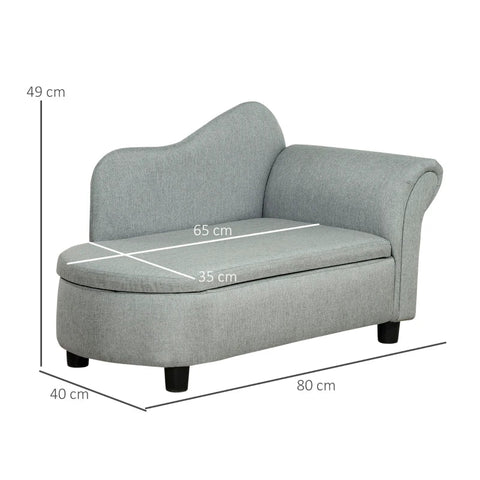 Rootz Children's Sofa - Chaise Longue - Hidden Storage Compartment - Eucalyptus Wood Frame - Imitation Linen - Gray - 80 x 40 x 49cm