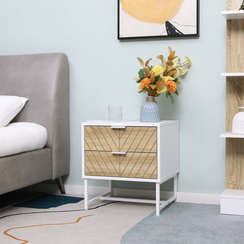 Rootz Bedside Side Table - Nightstand - End Table - With Drawers & Steel Frames - 45 x 39 x 48 cm - Elegant Storage Solution